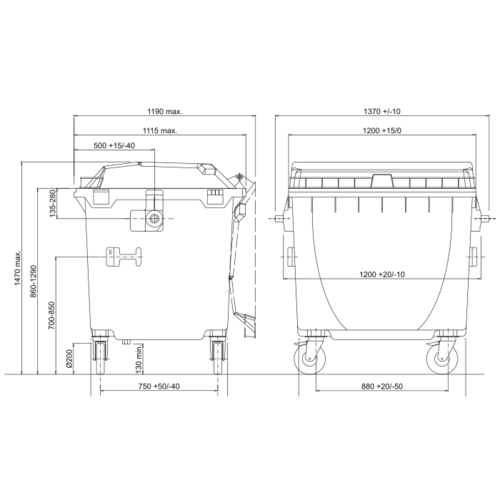 Buitinių atliekų konteineris 1100 litrų raudonas